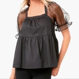 Tuckernuck Tinsley Black Sheer Puff Sleeve Blouse